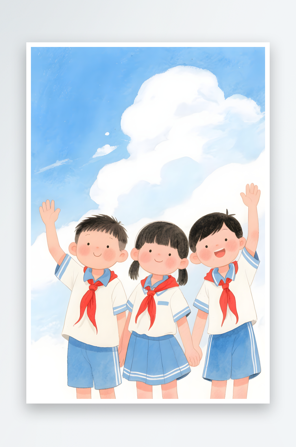 少先隊(duì)員操場(chǎng)奔跑兒童小學(xué)生愛國(guó)教育插畫素材