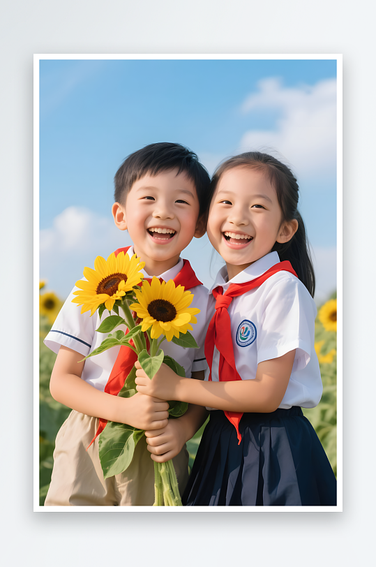 少先队员抱着书本儿童小学生爱国教育摄影图