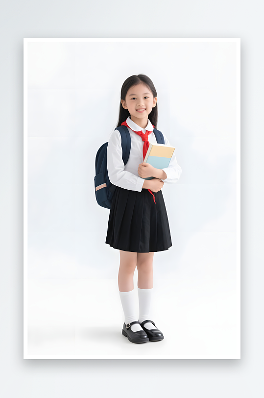少先队员抱着书本儿童小学生爱国教育摄影图