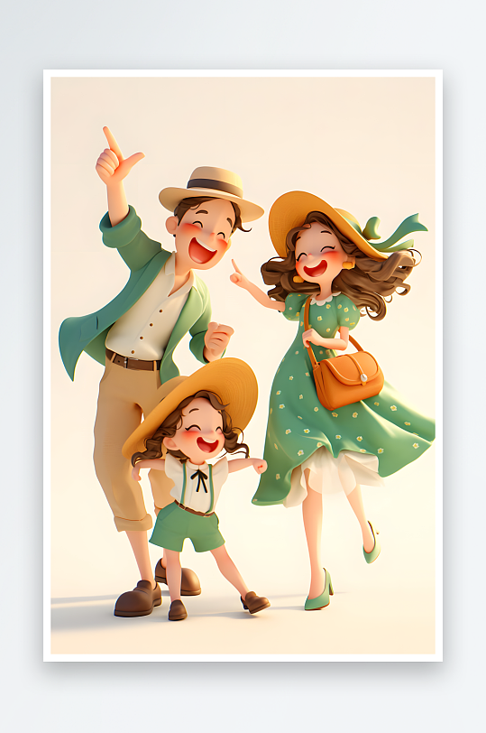 开心旅春季夏季一家人亲子旅游研学人物插画-众图网
