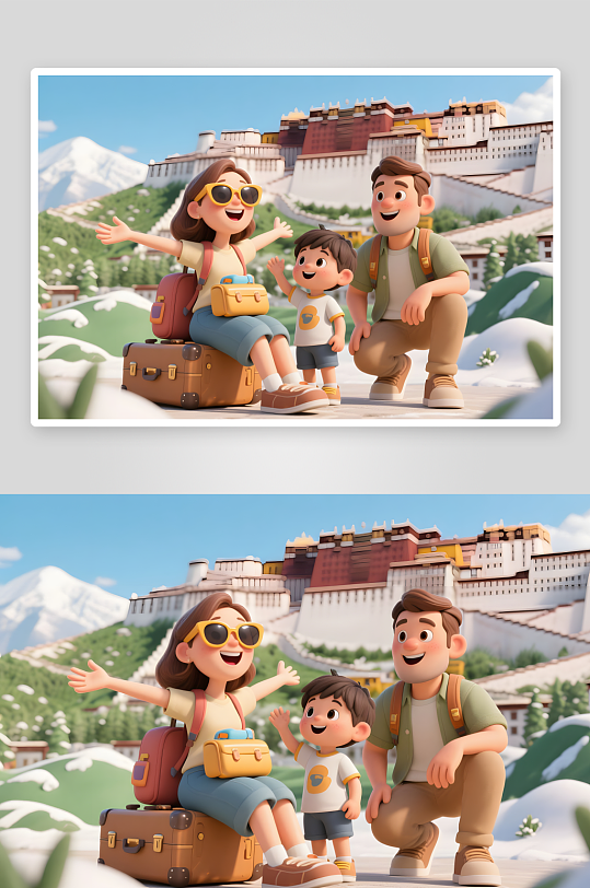 春季夏季一家人親子拍照旅游研學(xué)人物插畫