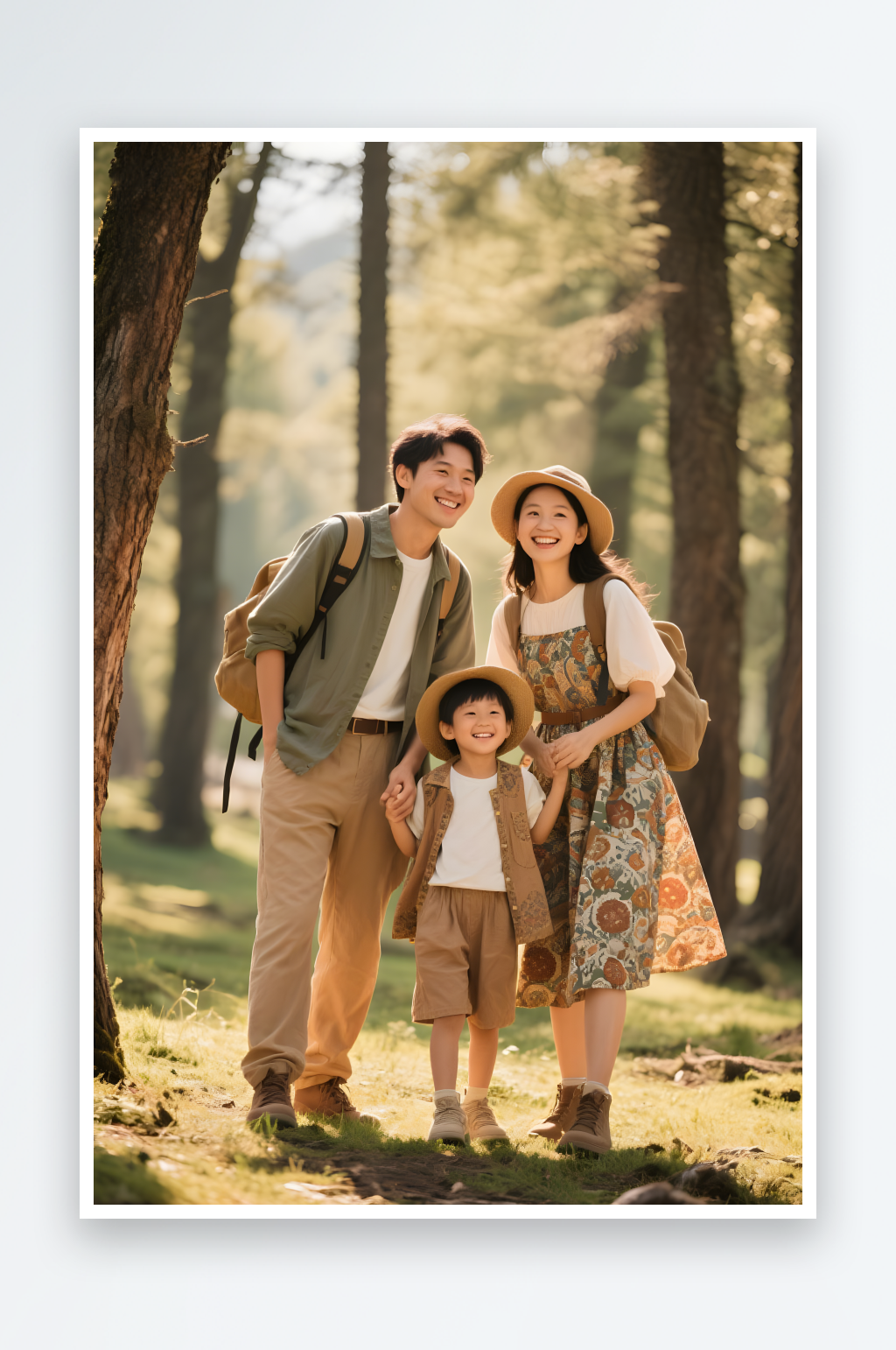 春季夏季一家人親子旅游草原研學(xué)人物攝影圖素材