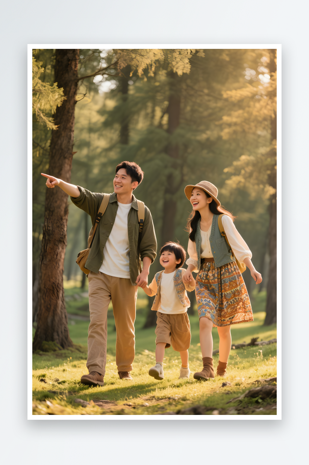 春季夏季一家人親子旅游草原研學人物攝影圖素材
