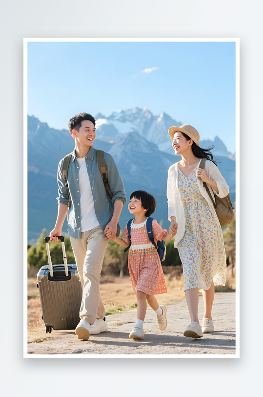 春季夏季一家人亲子旅游风景研学人物摄影图-众图网