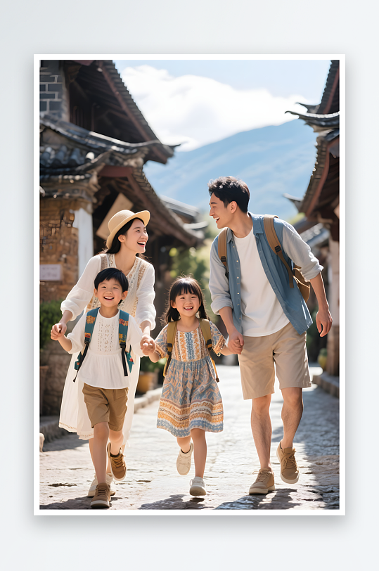 春季夏季五一劳动节一家人亲子旅游风景研学人物摄影图
