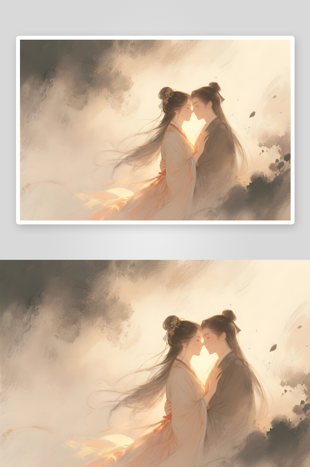 白桥相会七夕情人节古代人汉服情侣插画素材