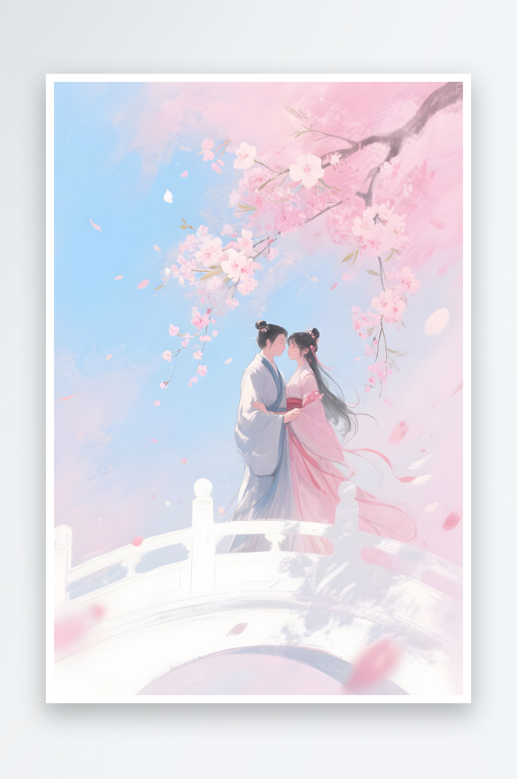 白桥相会七夕情人节古代人汉服情侣插画素材