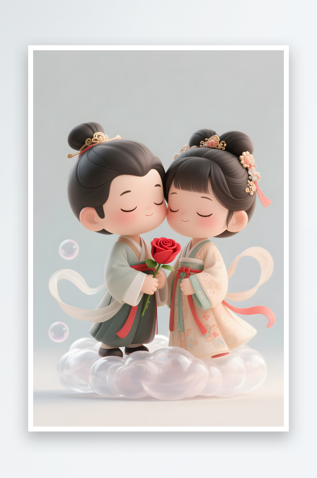 AI七夕情人節(jié)古代人漢服情侶模型插畫素材