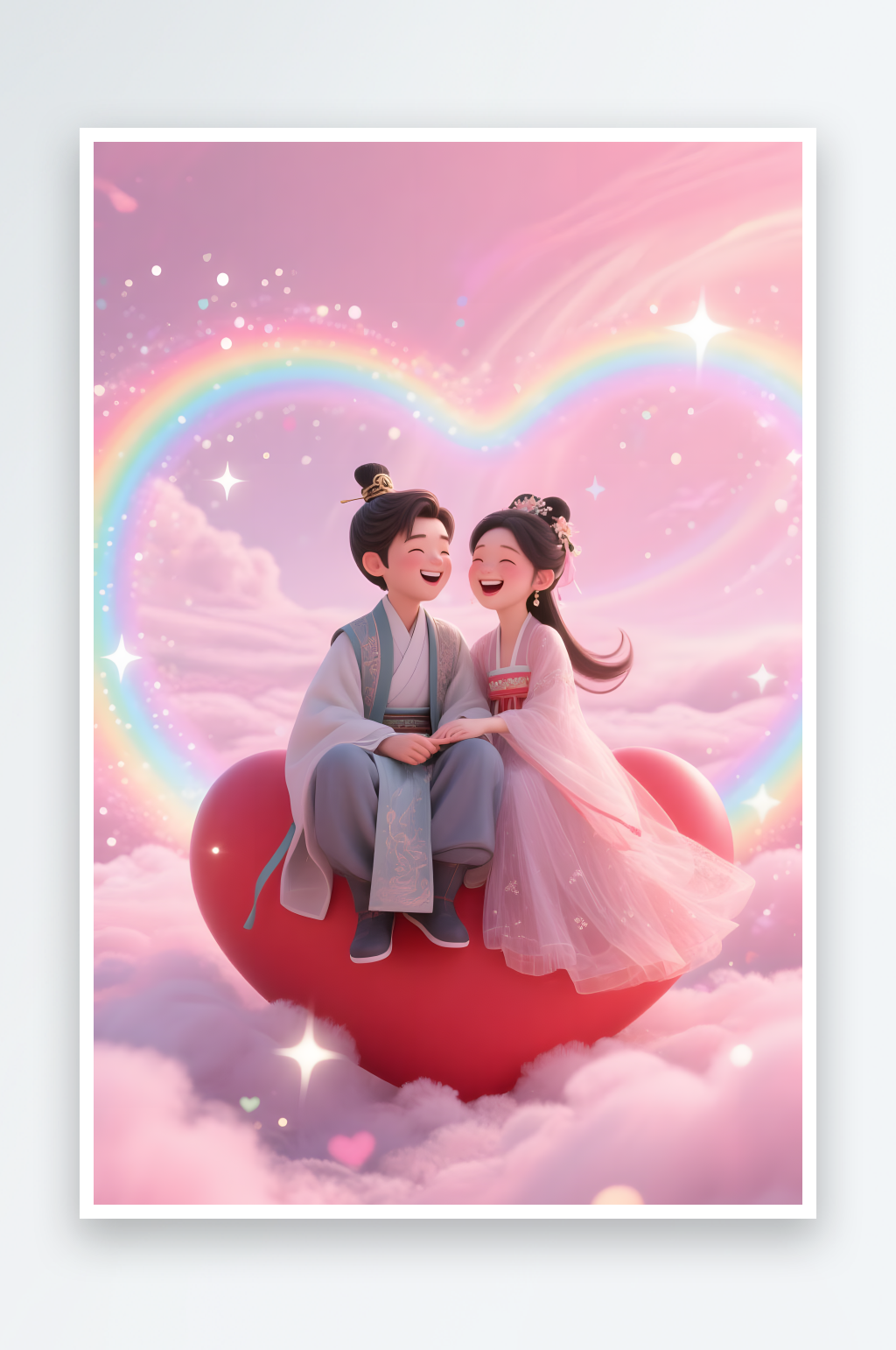 七夕情人節(jié)吃西瓜古代人漢服情侶模型插畫素材