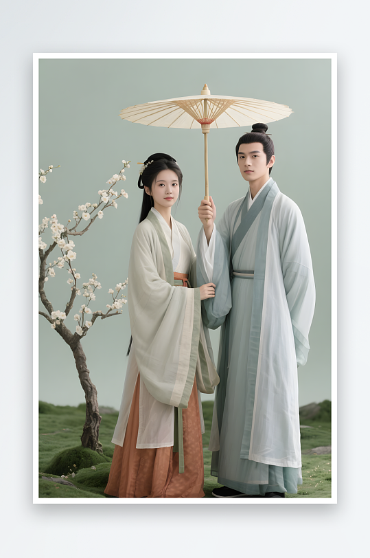 放风筝赏花七夕情人节古代人汉服情侣摄影-众图网