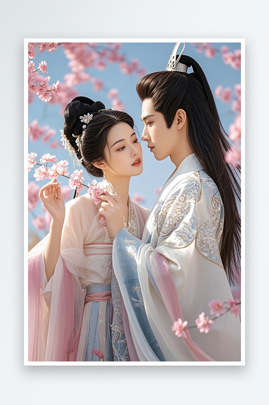 AI数字艺术七夕情人节古代人汉服情侣摄影-众图网