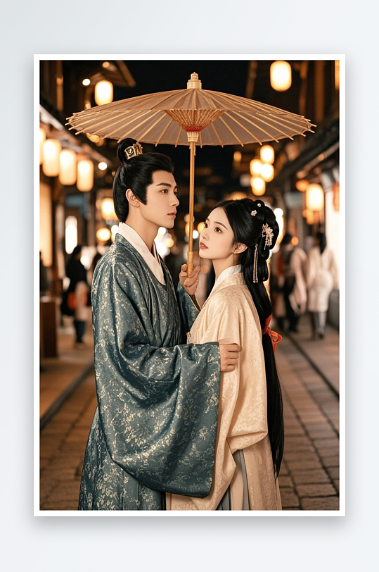 放风筝油纸伞七夕情人节古代人汉服情侣摄影-众图网