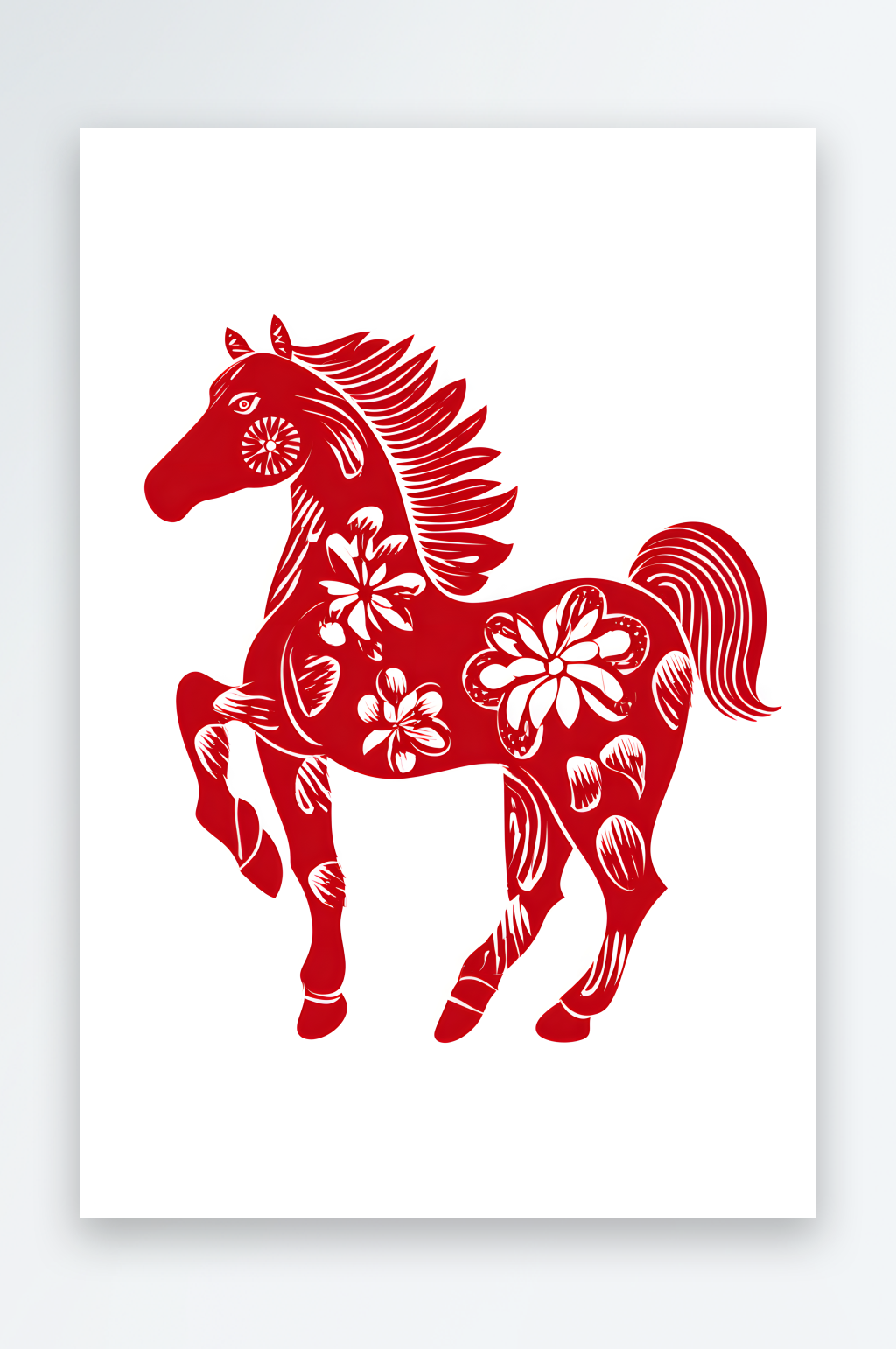 中式红色国风2026年马年新年剪纸插画素材
