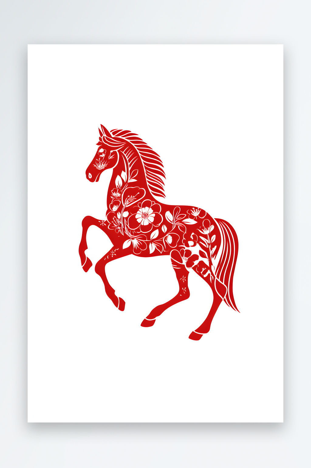 中国风骏马2026年马年新年剪纸插画素材