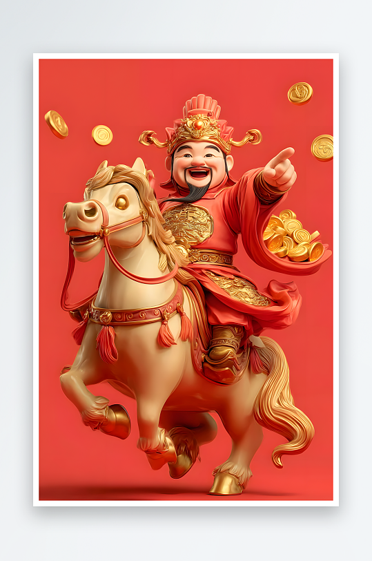 灯笼马年新年财神爷骑马马上发财模型插画-众图网