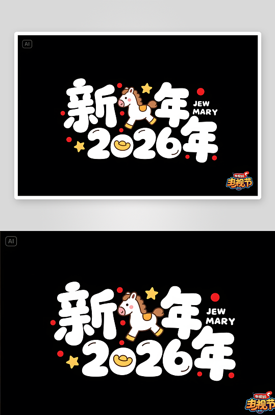 卡通风2026年马年艺术字-众图网