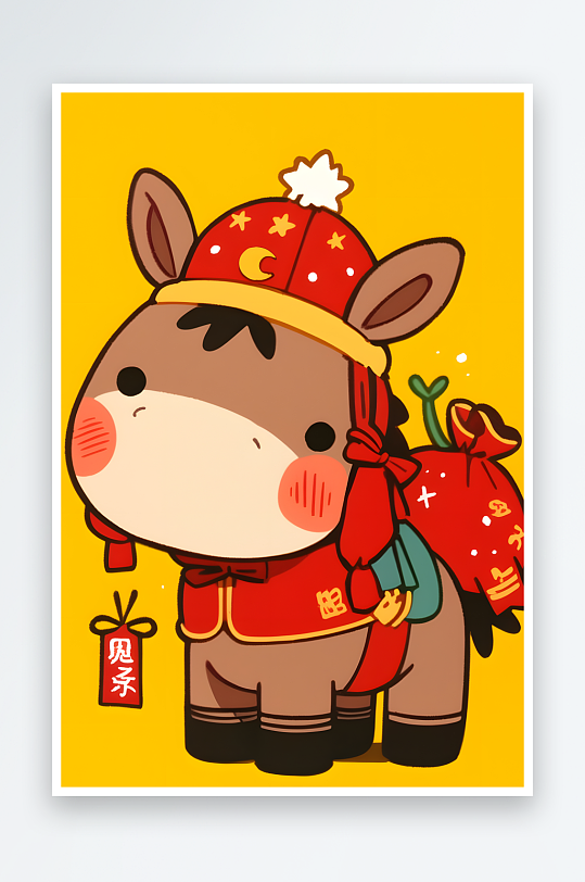 买年货2026年扁平化简笔画马年新插画