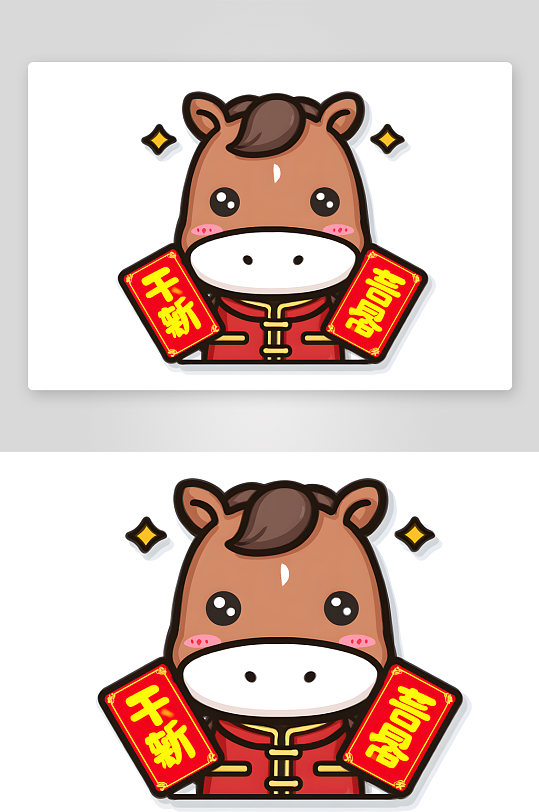 买年货2026年扁平化简笔画马年新插画