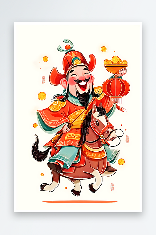 水墨马年新年财神爷骑马马上发财插画-众图网