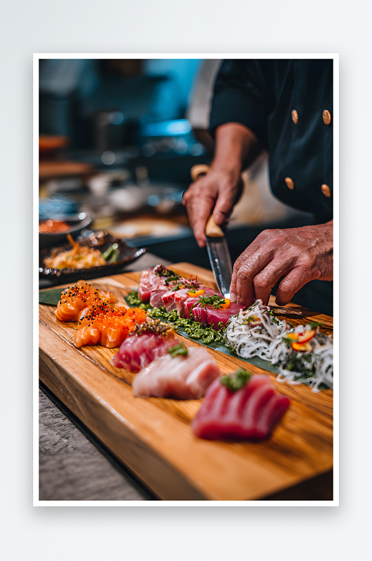 日料店居酒屋厨师做寿司摄影图-众图网