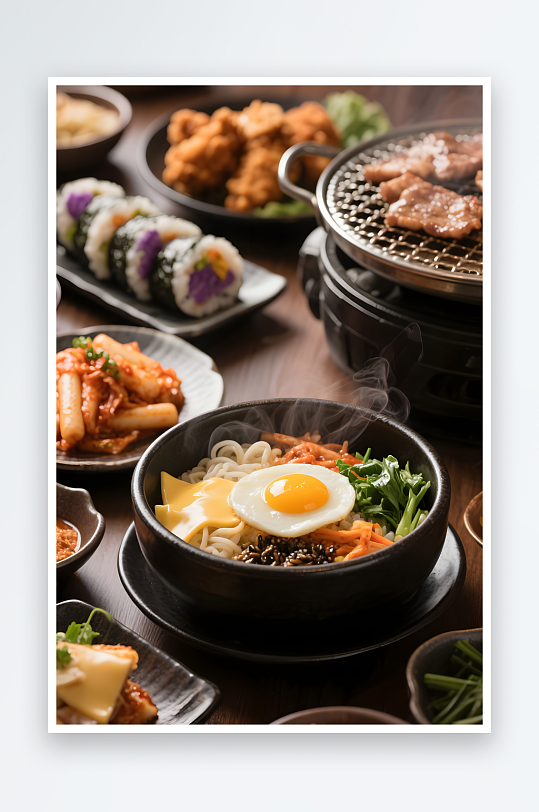 韩国泡菜年糕韩式料理烤肉泡菜美食摄影图