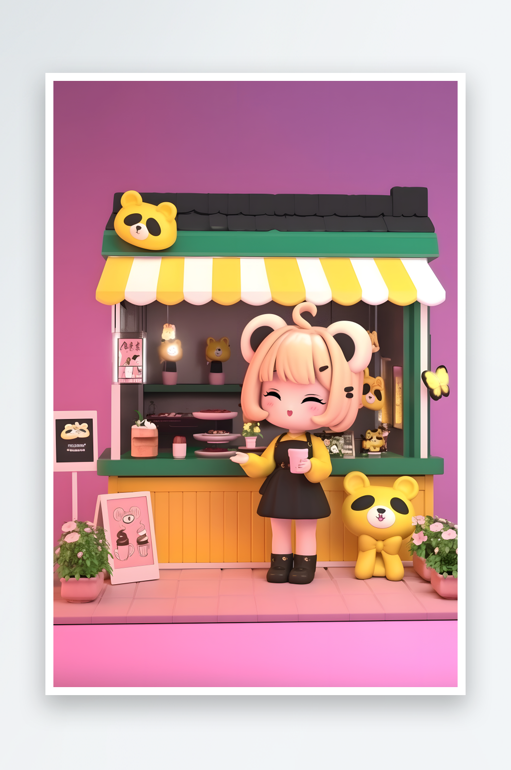卡通可愛公仔IP快閃店展會(huì)活動(dòng)模型插畫素材