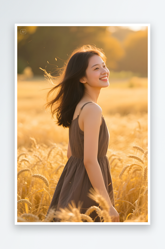 秋日立秋西瓜秋季金黄麦田人物摄影图