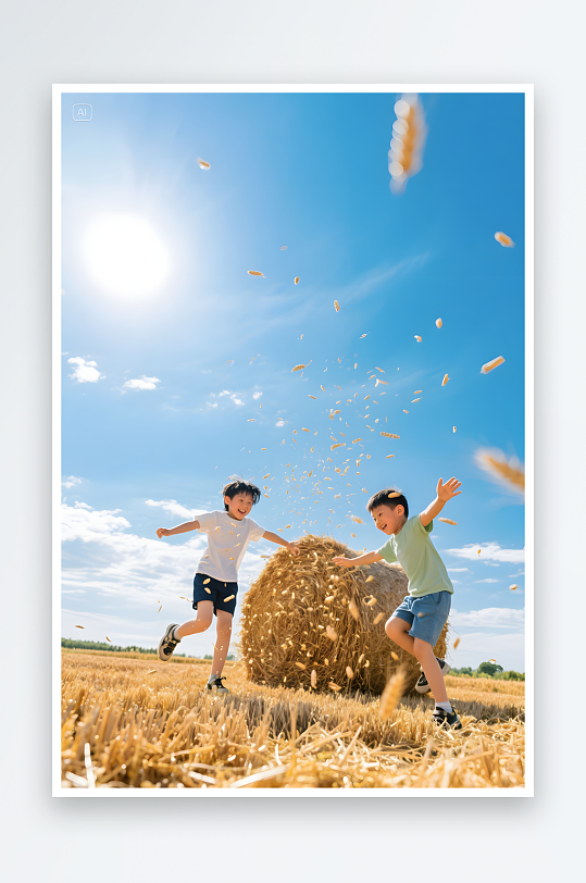 秋日立秋西瓜秋季金黄麦田人物摄影图-众图网