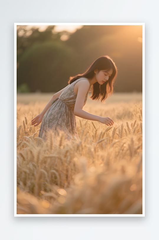 女孩立秋拍照麦田劳作秋季金黄麦田人物摄影图-众图网