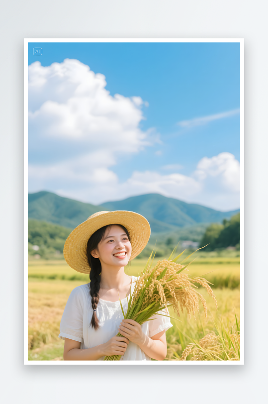 秋天立秋稻田劳作秋季金黄麦田人物摄影图-众图网