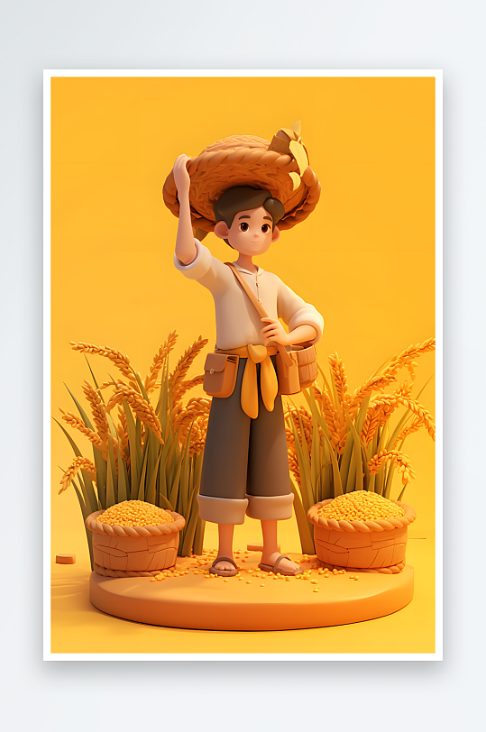可麦田劳作秋季农民丰收节麦田稻田人物插画-众图网