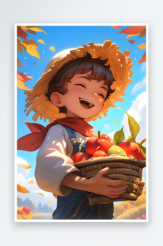 秋季农民丰收节水果大丰收儿童卡通人物插画-众图网