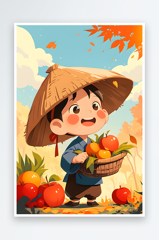 秋季农民丰收节水果大丰收爷爷卡通人物插画-众图网