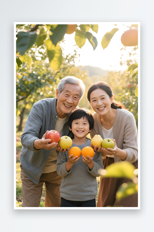 一家人采摘水果图全家福祖孙三代秋季丰收季人物摄影图-众图网