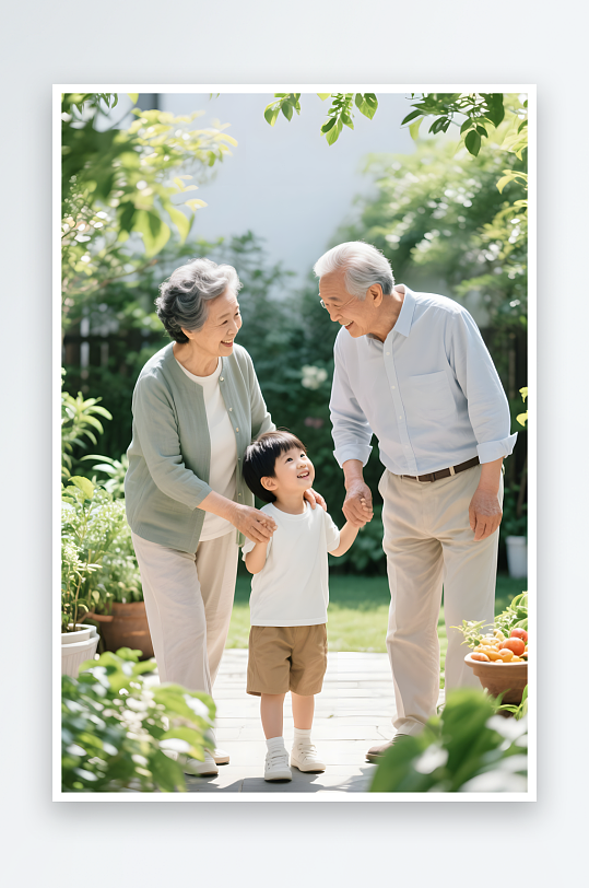 一家人老年人养老浇花全家福祖孙三代人物摄影图-众图网