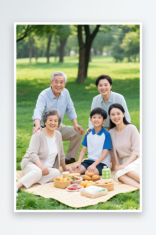 一家人老年人养老逛公园绿植全家福祖孙三代人物摄影图-众图网