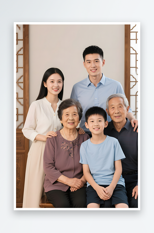 一家人老年人养老野餐全家福祖孙三代人物摄影图-众图网