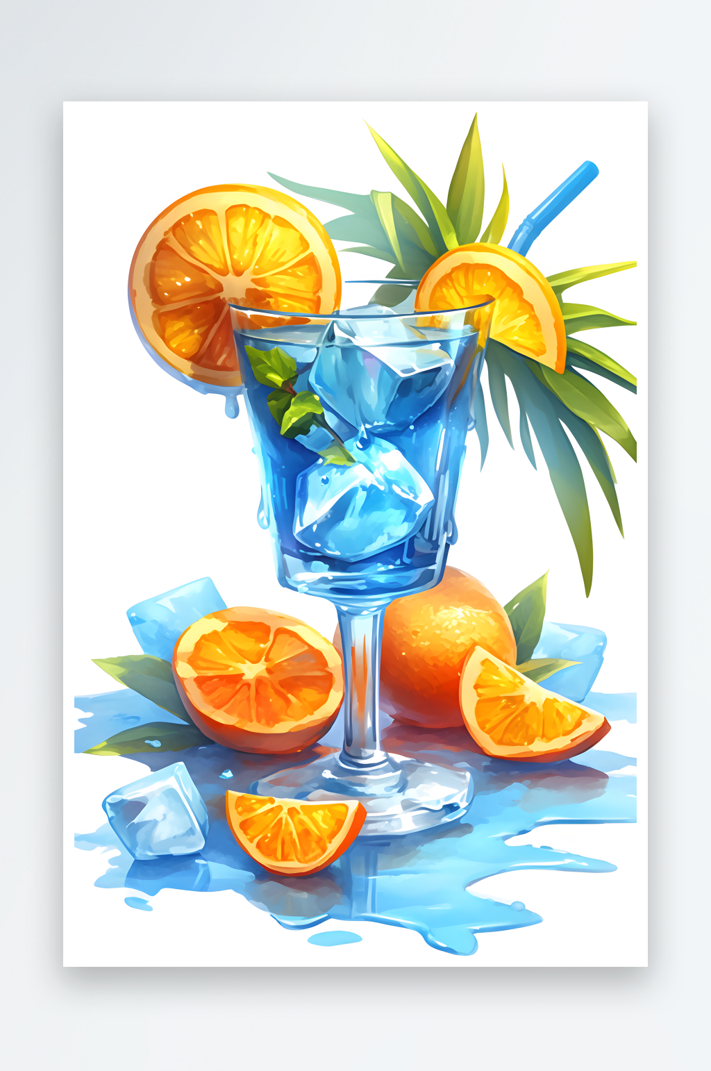水彩夏日鸡尾酒调酒饮品插画元素素材