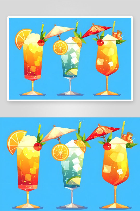 水彩手绘水果鸡尾酒调酒饮品插画元素