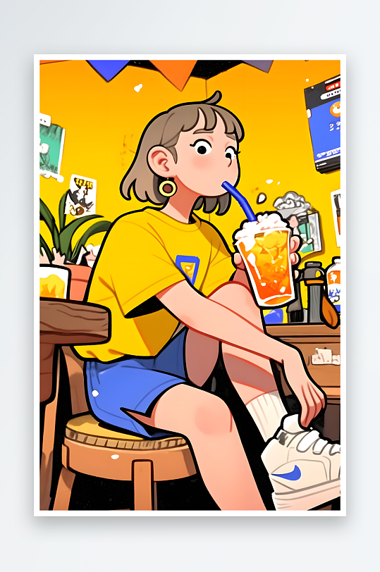 喝酒女生酒吧喝酒派对聚会人物插画-众图网