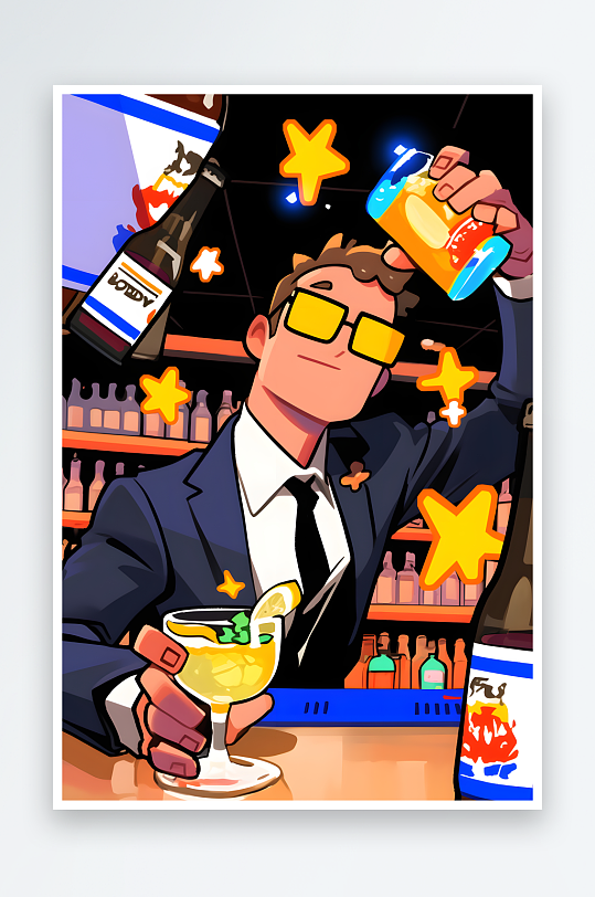 喝酒女生酒吧喝酒派对聚会人物插画-众图网