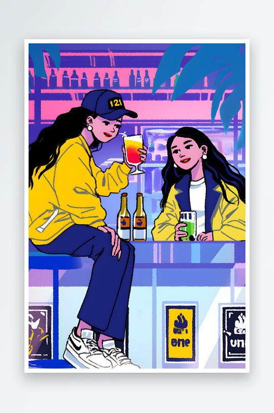 酒醉朋友酒吧喝酒派对聚会人物插画-众图网