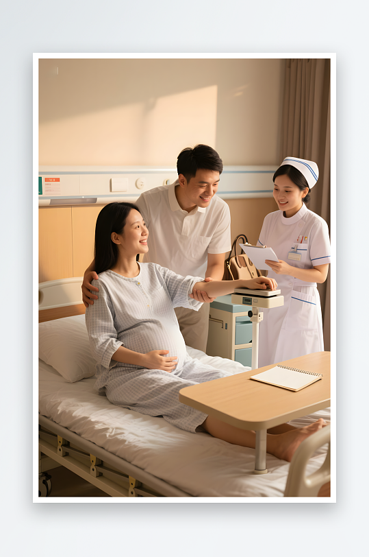 孕婦孕媽媽稱體重醫(yī)院做產(chǎn)檢攝影圖