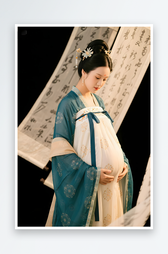 旗袍孕妇孕妈妈孕妇照写真摄影图-众图网
