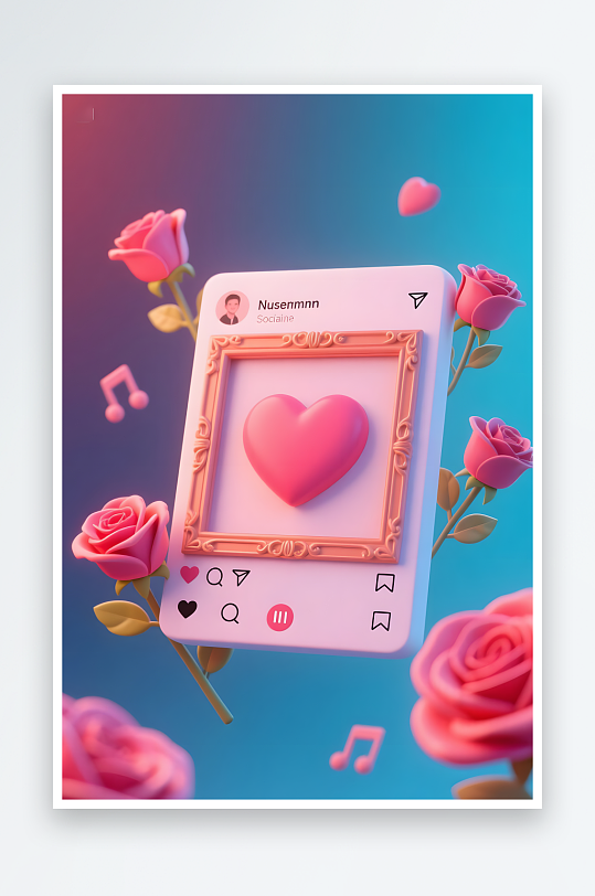 玫瑰花七夕情人节立体画框模型背景图