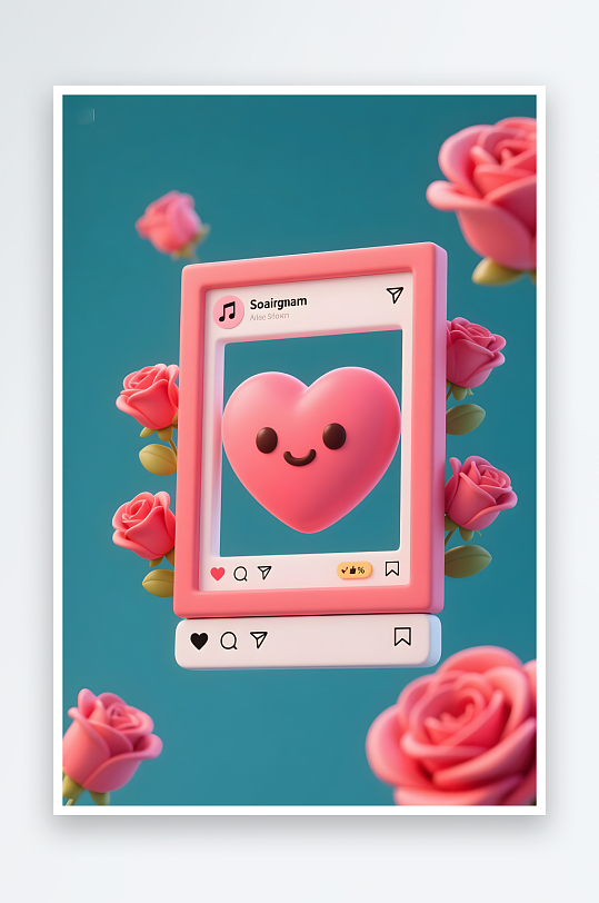 玫瑰花七夕情人节立体画框模型背景图