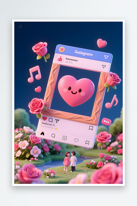 玫瑰花七夕情人节立体画框模型背景图