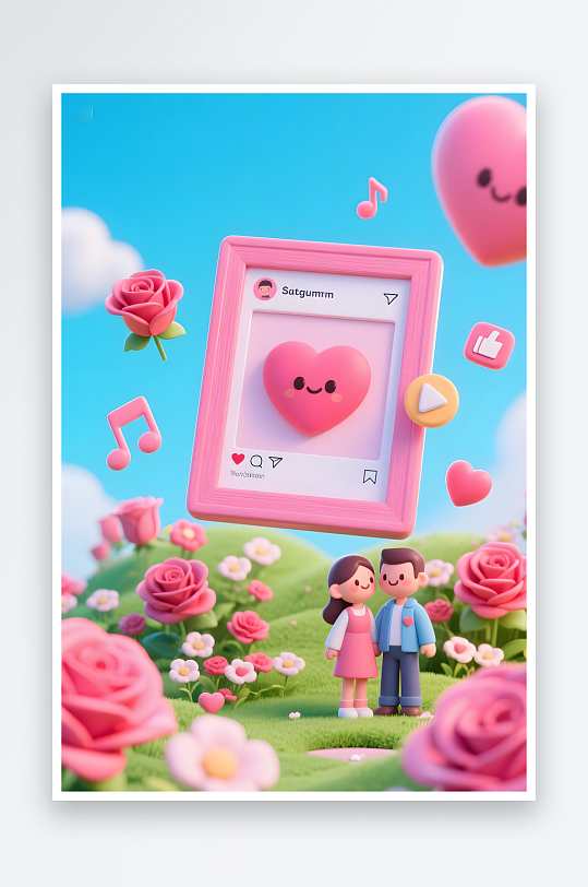 玫瑰花七夕情人节立体画框模型背景图