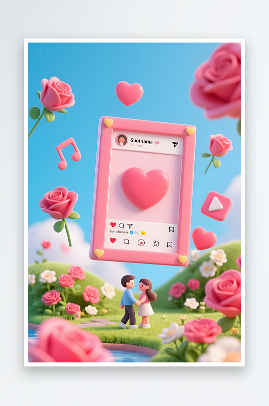 玫瑰花七夕情人节立体画框模型背景图