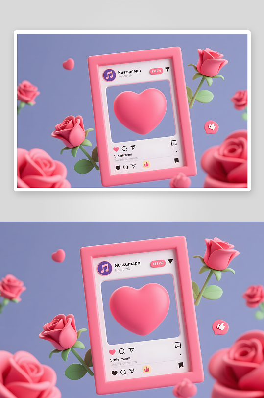 3D玫瑰花七夕情人节立体画框模型背景图